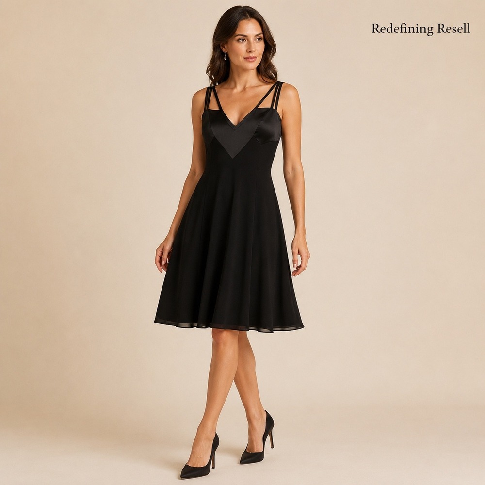 Jasmine Di Milo Black Satin Trim Multi Strap Fit Flare Cocktail Dress Size 4
